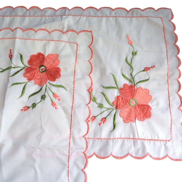Vintage Embroidered Floral Sheer Pillow Shams Scalloped Edges Set of 2 NEW - Picture 8 of 10